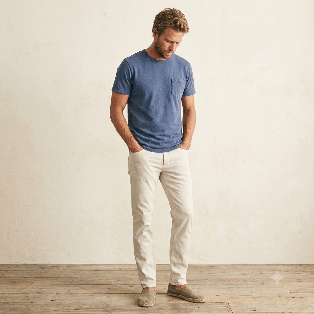 Faherty Stretch Terry‎ 5 Pocket Pants Mens 30 Cream Cotton Blend Coastal Casual